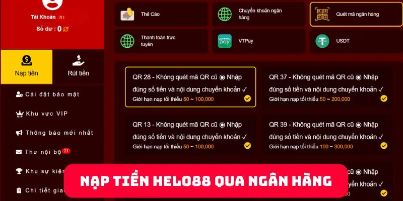 Nạp tiền Helo88 qua ngân hàng 